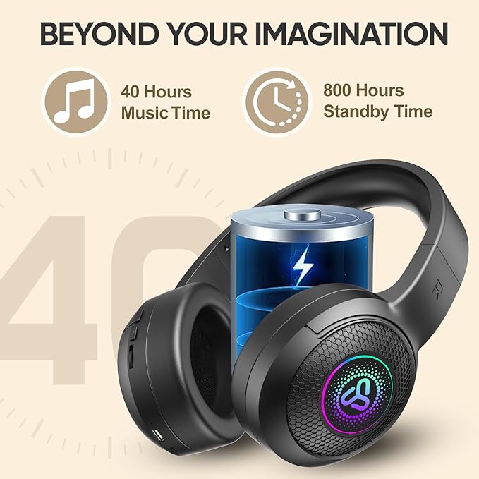 SDLOGAL Wireless Over Ear Headphones, Personalized Music & Game Audio, Wireless BT5.4 Headphones with Microphone, Up to 40 Hours Battery Life, Foldable & Lightweight