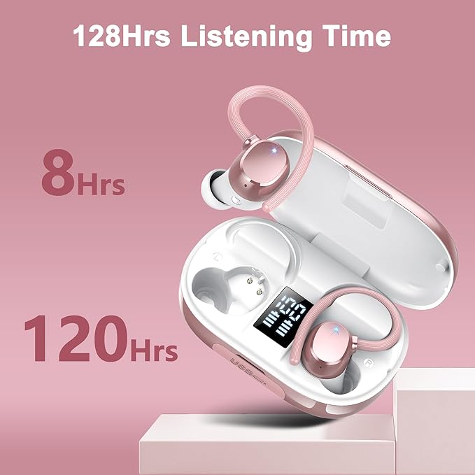 Ear Buds Wireless Bluetooth Earbuds Sport 2025 New Bluetooth 5.3 Headphones with LED Display 128H Playtime Powerful Bass Over Ear Earphones with Earhooks IP7 Waterproof for Gym/Running/Workout