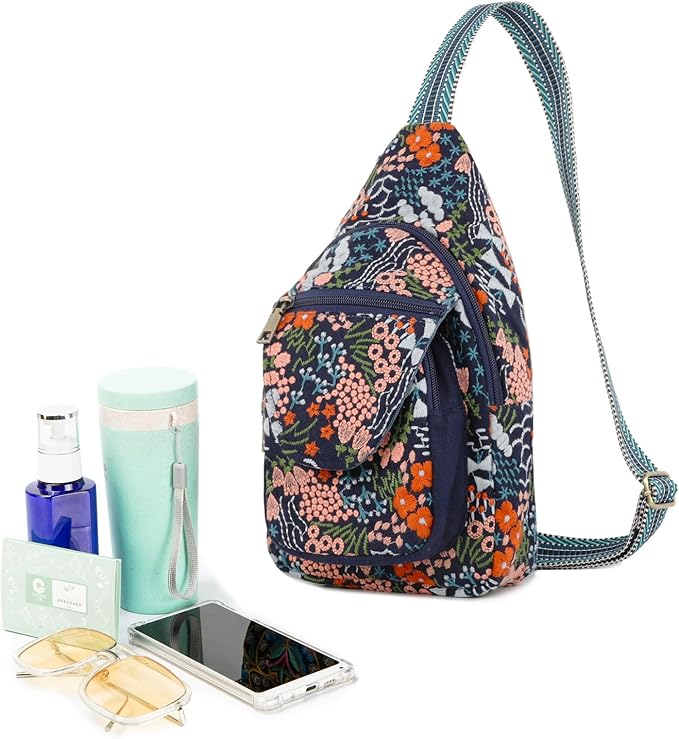 SILKAREA Vintage Embroidered Floral Ethnic Backpack for Women Handbag Shoulder Bag Mini Travel Purse (Flower Sea Blue)