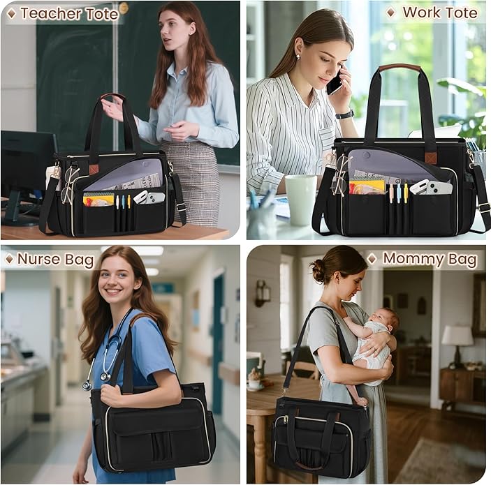RAINSMORE Teacher Tote Bag 15.6 inch Laptop Bag for Women Work Bags Nurse Bag Lightweight Laptop Tote Computer Briefcase