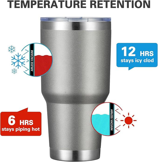 MEWAY 30oz Insulated Tumbler With Lids and Straws,Stainless Steel Double Vacuum Coffee Tumbler Cup, Brush, Durable Powder Coated Coffee Cup for Cold & Hot Drinks, Office, Travel(Cold Grey,12 PACK)
