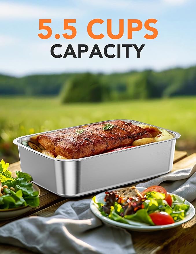 EAST OAK Stainless Steel Inner Container with Lid for Cordless Electric Lunch Box, 5.5 Cups Meal Container for Portable Heated Lunch Box with Removable Tray Divider, Dishwasher Safe