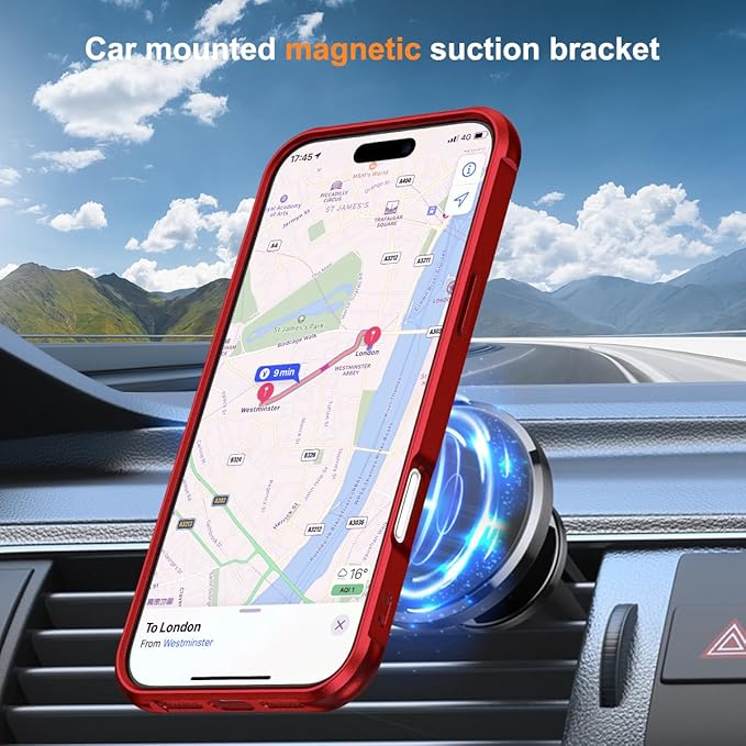 Compatible with iPhone 16 Pro Max Case with Invisible Magnetic O-Ring Stand Military-Grade Case for iPhone 16 ProMax 6.9" [Compatible with Mag-Safe][Great Grip Feeling], Red