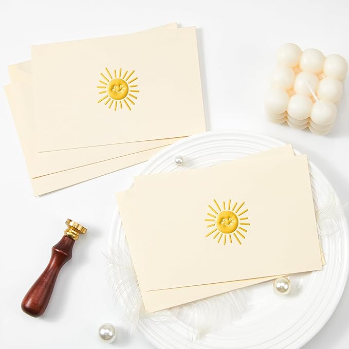 Crisky 50 Pack Smile Boho Sun Blank Cards and Envelopes 4x6, Embossed Gold Foil Blank Greeting Cards Bulk for Wedding, Bridal Shower, Baby Shower, Birthday Party Decoration Favors