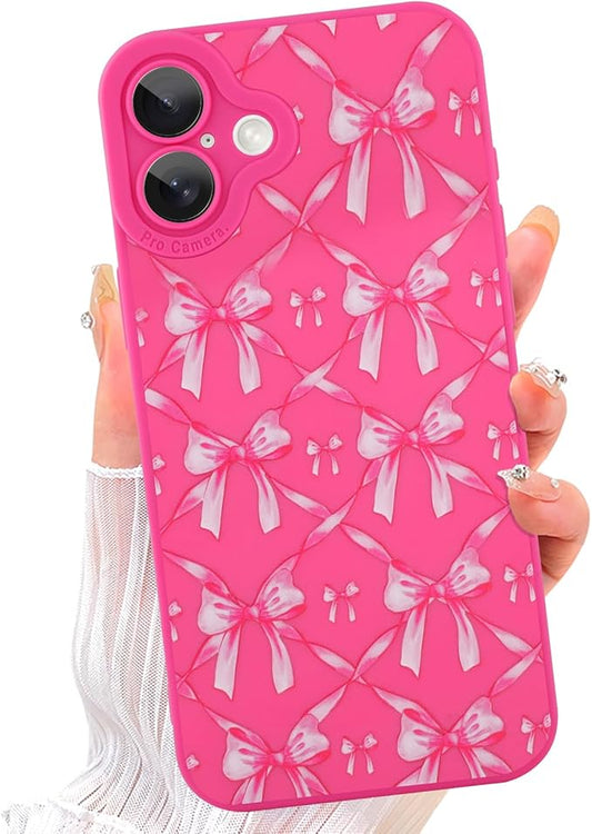 ZIYE for iPhone 16 Plus Case Hot Pink Bows Pattern Phone Case with Camera Protection,Soft TPU Silicone Rubber Protective Cover Cute Design Cases Compatible with iPhone 16 Plus 6.7 Inch