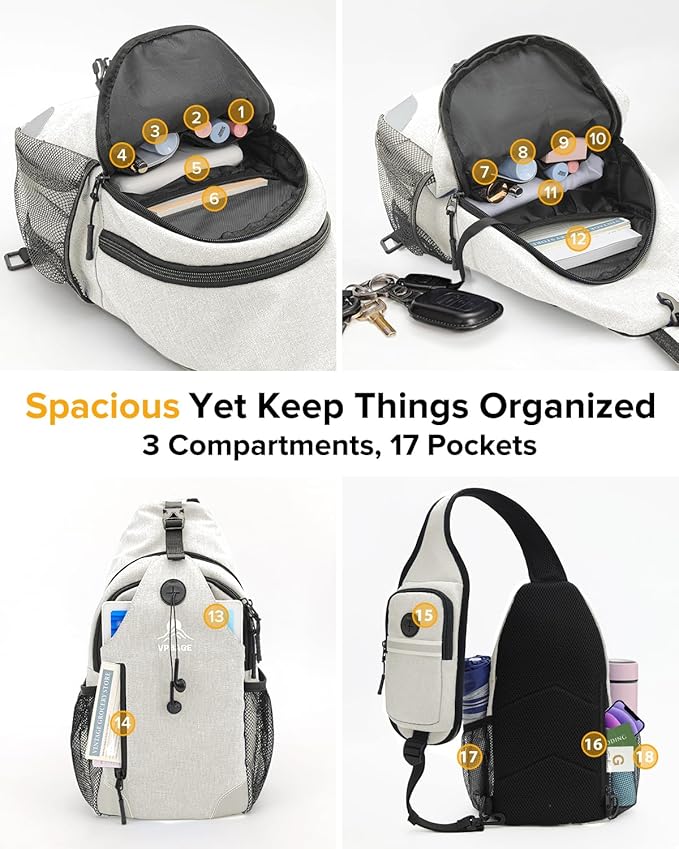 Sling Bag for Women, Crossbody Bag for Men, Cross Body Hiking Backpack, Travel Daypack, Chest Pack with Chest Phone Holder