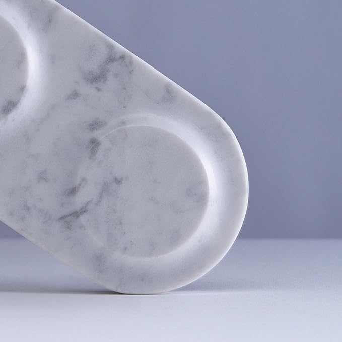 Einova Dual Classic Stone – Dual Wireless Charging Pad in Genuine Marble, Designed in Italy, Integrated 6 ft USB-C Cable, Smartphones, Wireless Earbuds, Smartwatches – White Carrara Marble