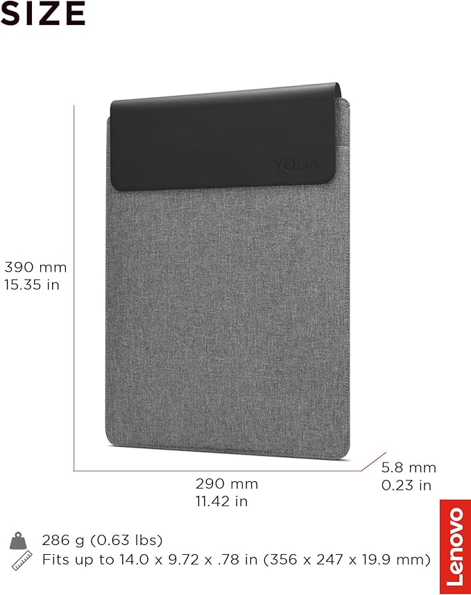 Lenovo Slim Laptop Sleeve 16 Inch Notebook/Tablet - Compatible with MacBook Air/Pro - Eco-Friendly Lightweight Case with Accessory Pocket & Magnetic Closure - Grey