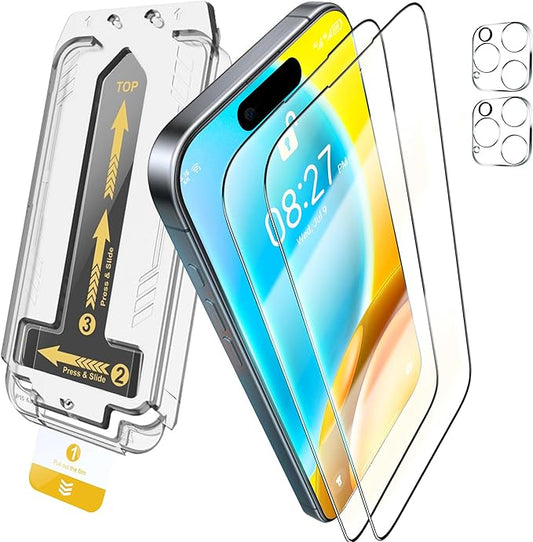 TEMPRTEK+ 2 Pack for iPhone 15 Plus Simple Screen Protector Privacy 9H Military Grade Scratch Fingerprint Resistance Anti-Glare Shatterproof Tempered Glass Anti-Spy Easy Installation Bubble Free