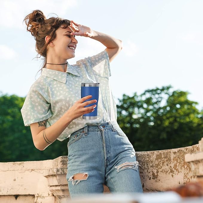 DOMICARE 20oz Tumbler with Lid Stainless Steel Tumblers Bulk, Double Wall Vacuum Insulated Coffee Travel Mug Powder Coated Tumbler, 4 Pack Dark Blue