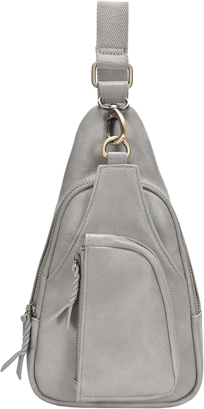 Antik Kraft Tasha Crossbody Sling (Grey) | Vegan Leather Crossbody Bag for Women with 16-20" Strap | Sling Bags for Women with Durable Antique Brass Hardware | 7in x 2.5in x 12.5in |