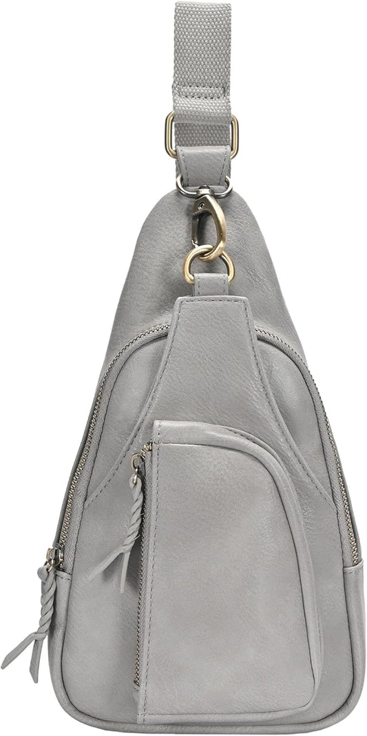 Antik Kraft Tasha Crossbody Sling (Grey) | Vegan Leather Crossbody Bag for Women with 16-20" Strap | Sling Bags for Women with Durable Antique Brass Hardware | 7in x 2.5in x 12.5in |