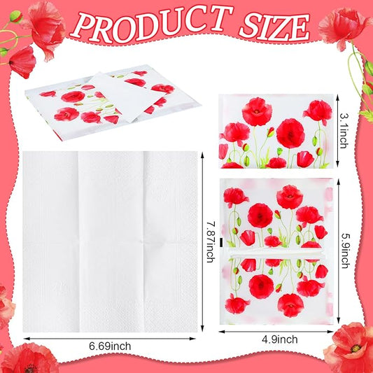 Geyee 50 Packs Facial Tissue Travel Packs Disposable Pocket Tissues for Wedding Guest Travel School Purse Home Supplies, 500 Sheets 3 Ply(Poppy)