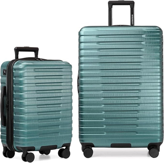 U.S. Traveler Boren Polycarbonate Hardside Rugged Travel Suitcase Luggage with 8 Spinner Wheels, Aluminum Handle, Teal, 2-Piece Set, USB Port in Carry-On