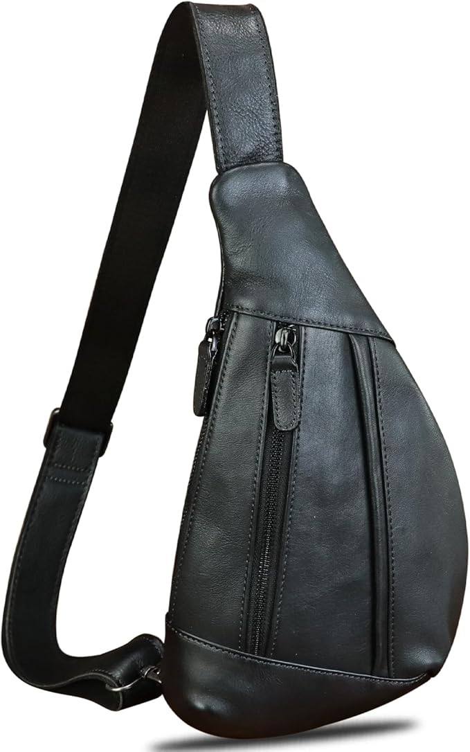 LRTO Genuine Leather Sling Bag for Men and Women Vintage Real Leather Crossbody Chest Bags Backpack Purse for Travel Hiking