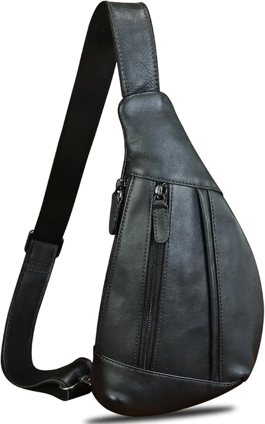 LRTO Genuine Leather Sling Bag for Men and Women Vintage Real Leather Crossbody Chest Bags Backpack Purse for Travel Hiking