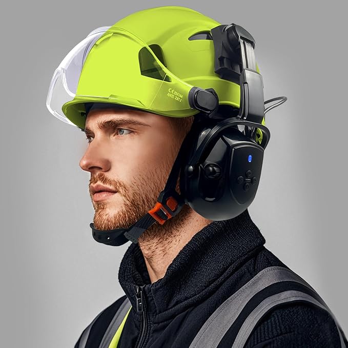 Hard Hats with Visor Bluetooth Ear Muffs Safety Helmet with Visors Mounted Safety Ear muff Hardhats Vented ANSI Z89.1 OSHA