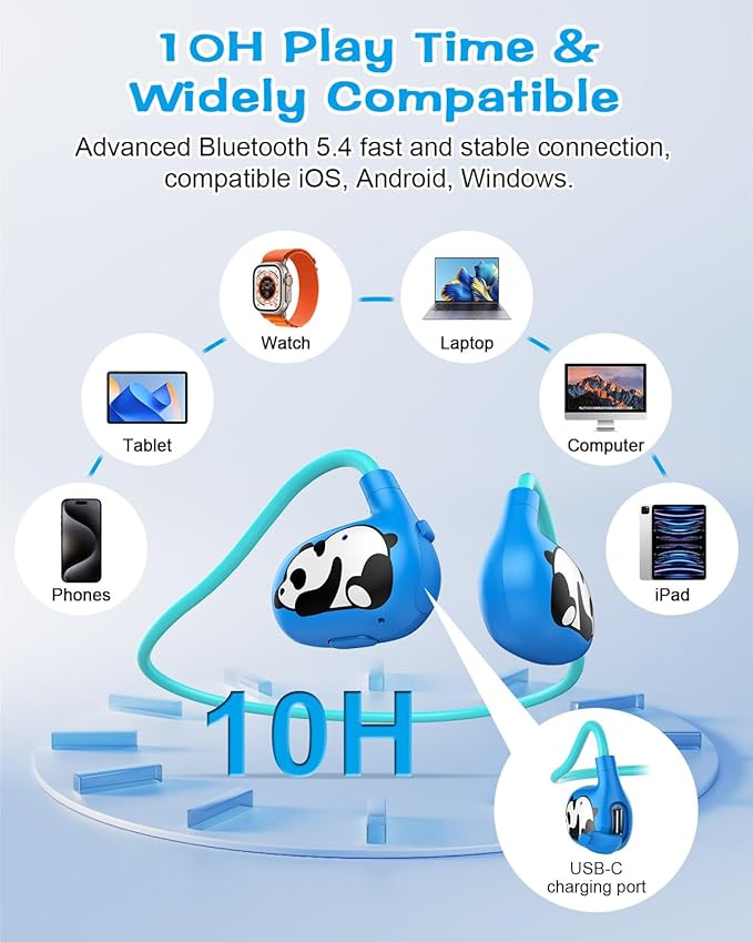 BANIGIPA Kids Headphones, Open Ear Headphones, Wireless Bluetooth 5.4 Headset w/Mic for Calling Studying Traveling, 13g Ultra-Light Comfort, 85dB Healthy Volume Control Protect Hearing, 10H Playtime