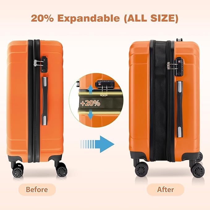 AnyZip Expandable Luggage, 28 Inch Large Hard Shell Checked Suitcase, Rolling Lightweight Travel Suitcases with Wheels TSA Lock (Orange)