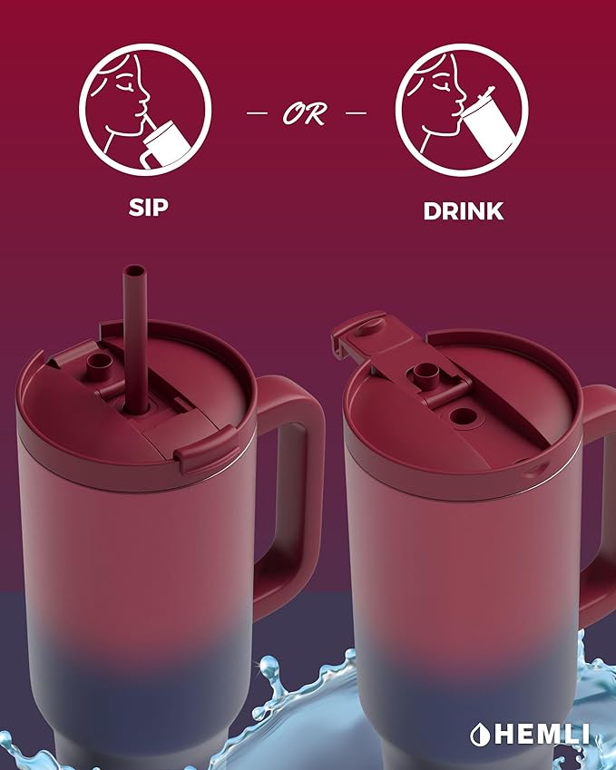 40 Oz Tumbler with Handle and Straw, Insulated Tumbler with Leakproof 2-in-1 Lid and Straw, Reusable and Portable Water and Coffee Stainless Steel Travel Mug, Vacuum Insulated