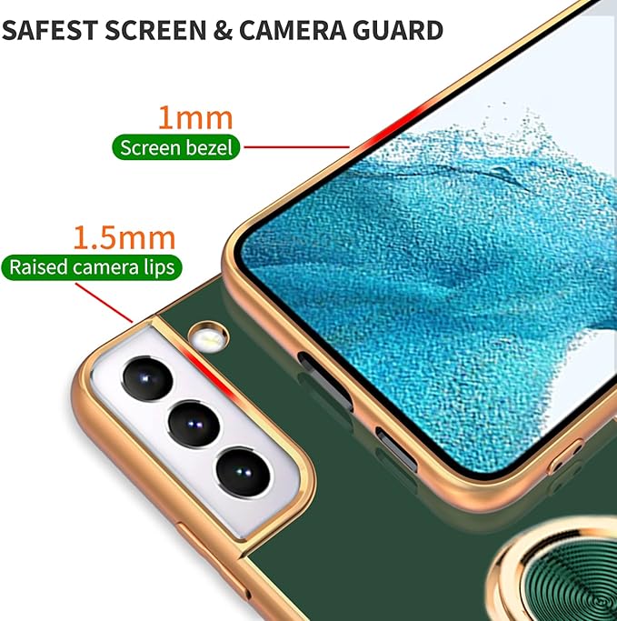 Tnarru Compatible for Samsung Galaxy S22 Case with Ring Holder Kickstand [with Magnetic] Soft TPU Shockproof Electroplated Protective Phone Case for Galaxy S22 5G Green