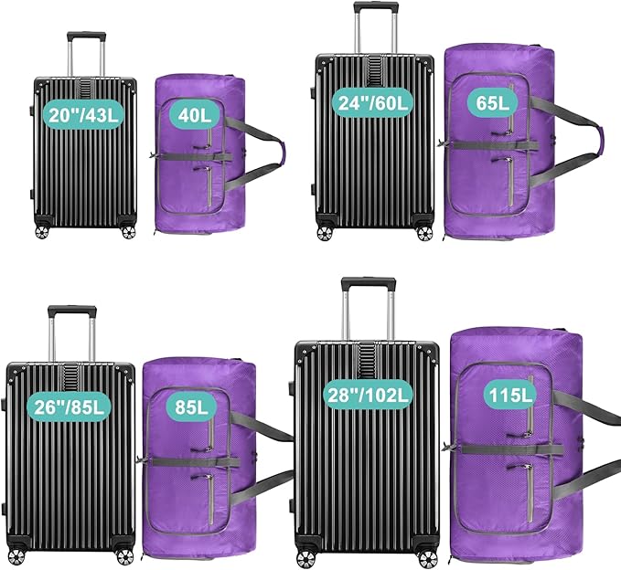 Dimayar Travel Duffle Bag for Men Women - Foldable Duffel Bag with Shoes Compartment - Overnight Bags Waterproof & Tear Resistant(115L,Purple)