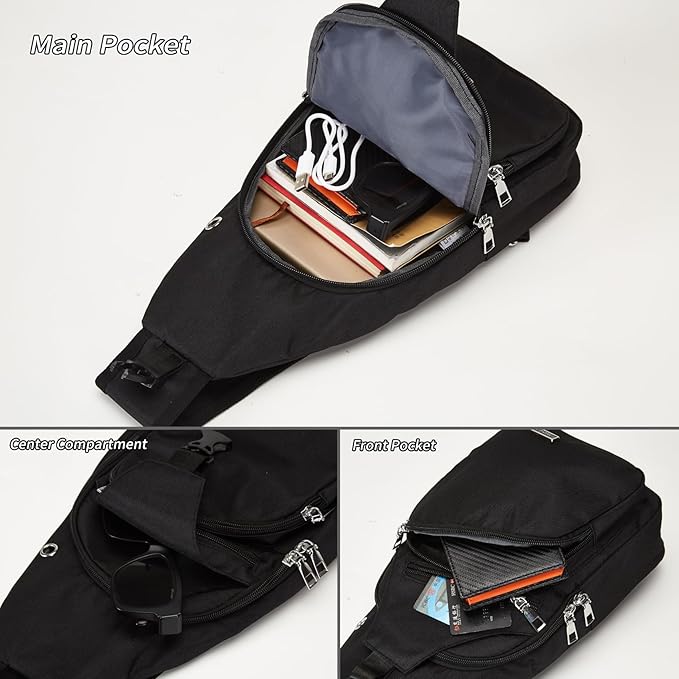 Seoky Rop Men Women Sling Backpack Anti Theft Crossbody Shoulder Chest Bag with USB Charging Port