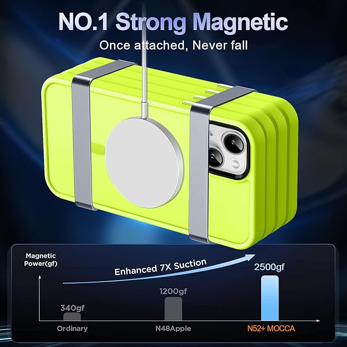MOCCA Strong Magnetic for iPhone 13 Case, [Compatible with Magsafe][Screen Protector+Camera Lens Protector] Translucent Matte Back Slim Shockproof Case for iPhone 13 Phone Case 6.1", Fluorescent Green