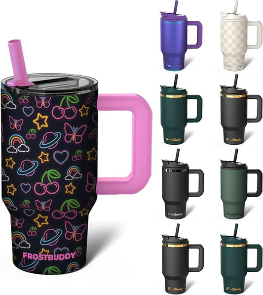 Frost Buddy Thicc Buddy - 16 oz Stainless Steel Vacuum Insulated Tumbler with Lid and Straw for Water - Travel Mug Cupholder Friendly - Gifts for Women Men Him Her (Starlight)