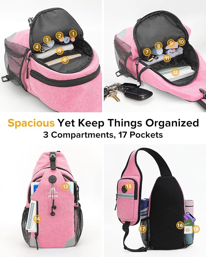 Sling Bag for Women, Crossbody Bag for Men, Cross Body Hiking Backpack, Travel Daypack, Chest Pack with Chest Phone Holder