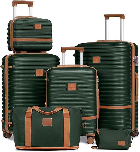 Joyway Luggage Set 3 Piece Suitcase Sets with Spinner Wheel,Hardside Expandable Travel Laggage with TSA Lock (13/20/24/28 Green brown