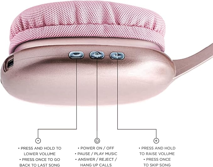 iJoy Ultra Wireless Headphones with Microphone- Rechargeable Over Ear Wireless Bluetooth Headphones with 10Hr Playtime, SD Slot, Backup Wire- Soft Cushion Wireless Headset with Mic (Pink)