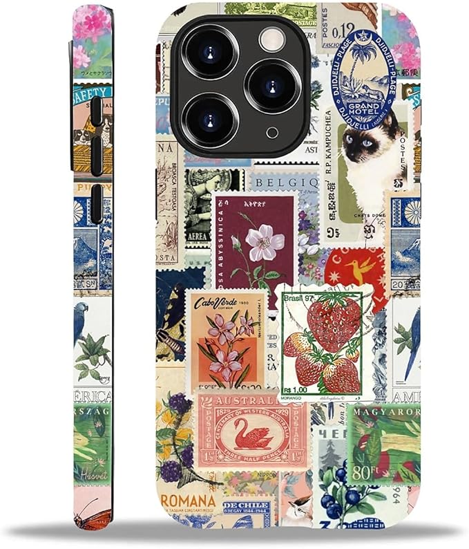 Case for iPhone 11 Pro,Vintage Stamp Collage for Woman Men Full Body Protective Cover Shockproof 2 in 1 Silicone + Hard PC Case for iPhone 11 Pro