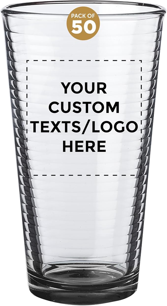 Custom Spiral Pint Glass 16 oz. Set of 50, Personalized Bulk Pack - Beer Glasses, Heavy Duty Drinkware - Black