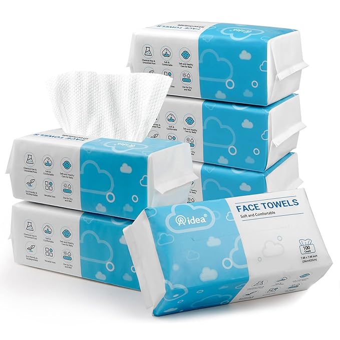 AlDEA Face Towels Disposable-600Ct, Clean Towels for Sensitive Skin, Makeup Removing & Facial Cleansing, Travel & Dry Wipes Face Cloths