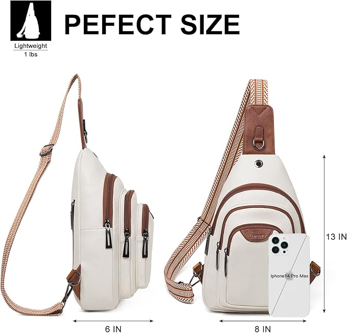 10L Crossbody Sling Bag for Women Men Anti Theft Cross Body Fanny Pack Belt Bag Purse Gifts for Women Faux Leather, Beige Brown