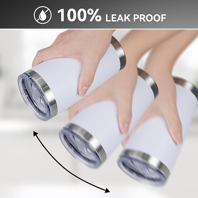 20 oz Tumbler Stainless Steel Tumblers Bulk with Lid Double Wall Insulated Coffee Tumbler Cups for Hot & Cold Drinks Powder Coated Travel Coffee Tumbler Mug Metal (White, 12 pack)