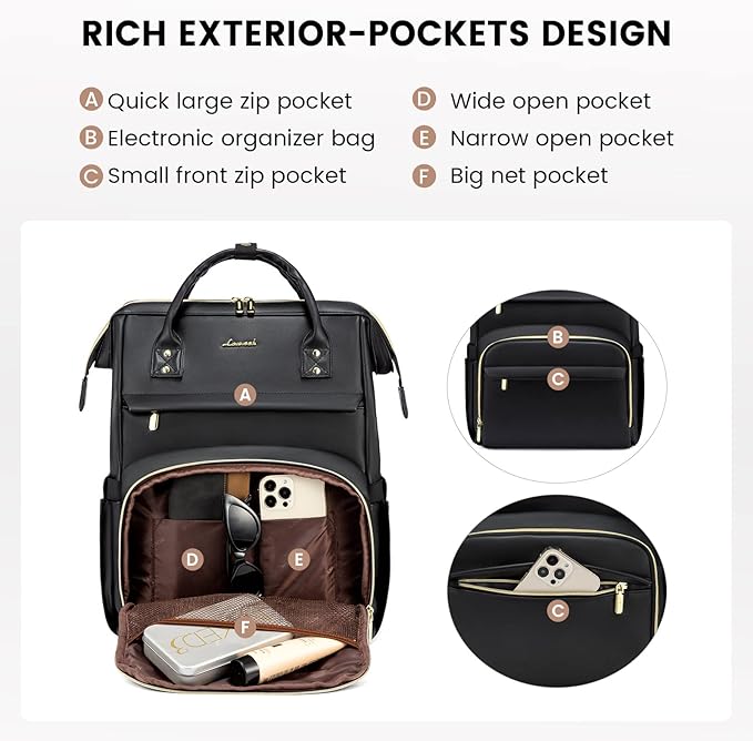 LOVEVOOK Leather Laptop Backpack for Women 17 inch,Travel Backpack Purse Nurse Teacher Backpack Computer Laptop Bag,Professional College Business Work Bags Carry On Backpack with USB Port,Black