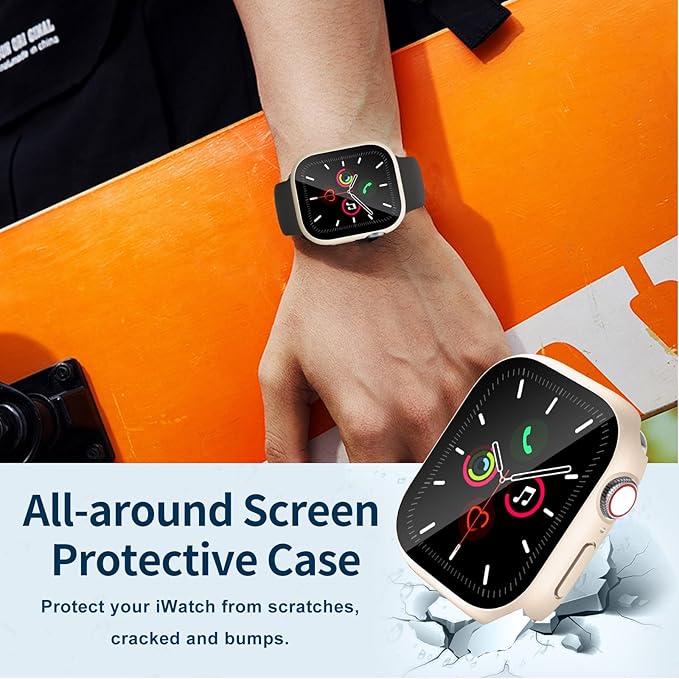 Waterproof Case for Apple Watch Series 10 46mm, Built-in Screen Protector with Tempered Glass [Touch Sensitive] Cover for iWatch S10 46mm, Rose Gold