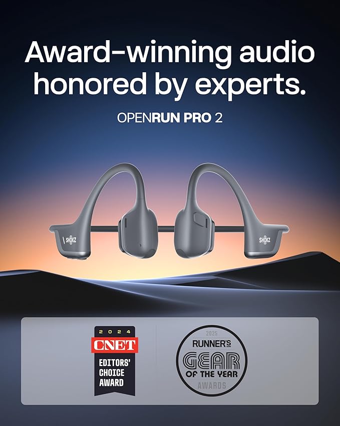 SHOKZ New OpenRun Pro 2 - Open-Ear, Bone Conduction Sport Headphones - with Reflective Strip - Sweat Resistant, Workout Headphones - Secure, Wireless, Comfortable Fit-Deep Bass and Smart Mic App