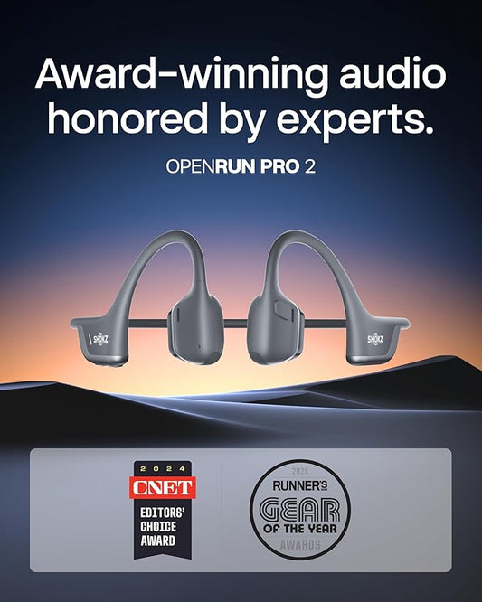SHOKZ New OpenRun Pro 2 - Open-Ear, Bone Conduction Sport Headphones - with Reflective Strip - Sweat Resistant, Workout Headphones - Secure, Wireless, Comfortable Fit-Deep Bass and Smart Mic App