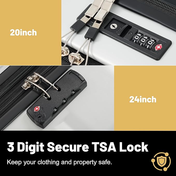 Merax Luggage Sets Front Opening, 2 Piece Hardshell Suitcase with Spinner Wheels and Bags,Lightweight Carry on Luggage with USB Port,20+24,White Grey