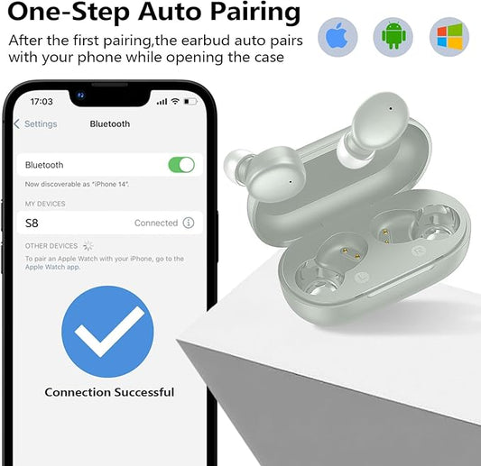 kurdene Wireless Earbuds Bluetooth 5.3 in Ear Buds Light Weight Headphones,Deep Bass Sound,Built in Mics Headset,Clear Calls Earphones for Sports Workout Light Blue