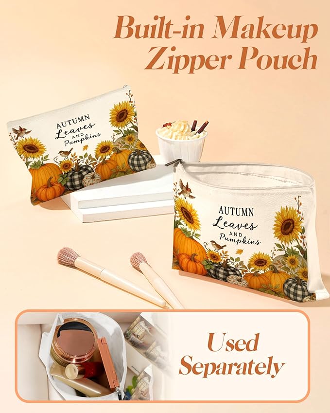 2 Pack Canvas Tote Bag - with Makeup Pouch Aesthetic Cute Women Reusable Canvas Bag for Shopping, Work, Travel