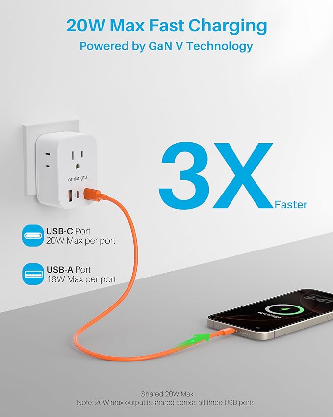 US to India Plug Adapter, ORNLONGTU Type D Travel Adapter with 3 Outlets 3 USB(2 USB-C 20W), India Power Adaptor for USA to India Bangladesh Maldives Pakistan Nepal Kuwait Sudan Sri Lanka Bhutan Yemen