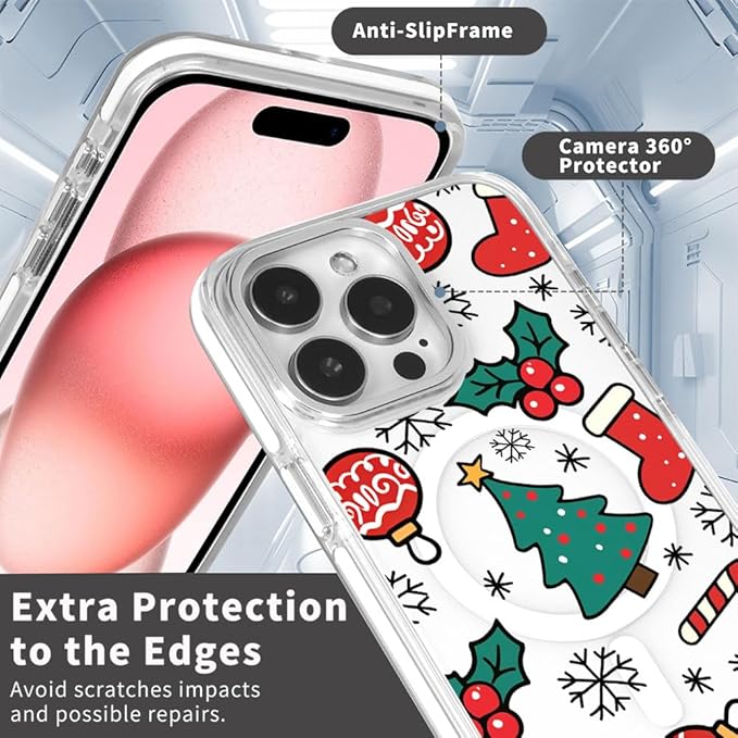 DAIZAG Case for iPhone 15 Plus, [Compatible with MagSafe],Phone Case for Women Girls Magnetic Clear Cover,Christmas Tree Socks Red