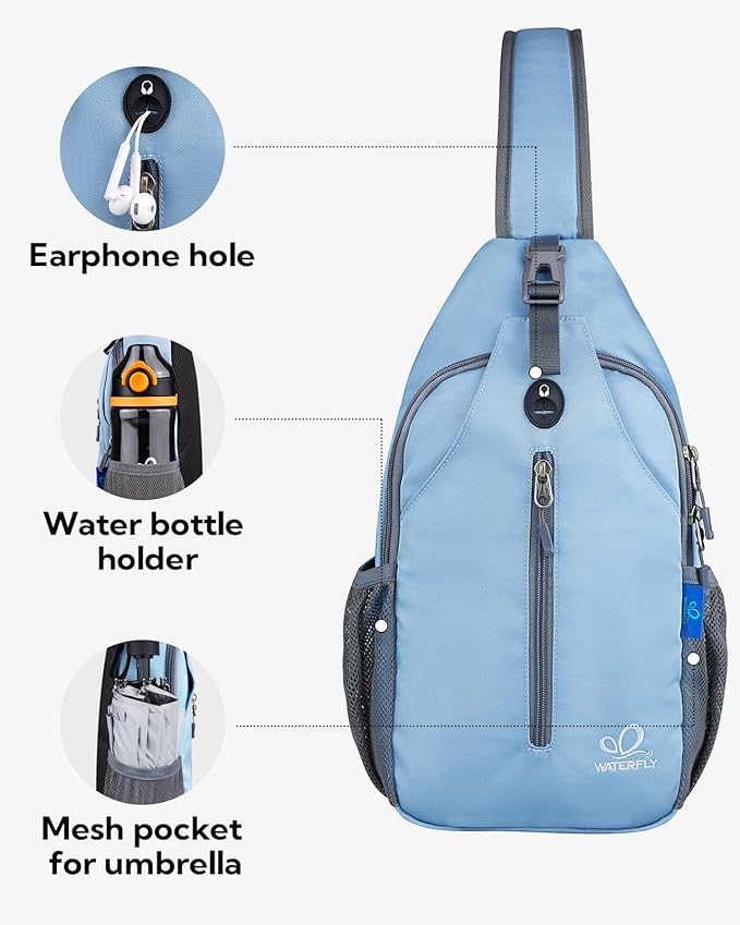 WATERFLY Sports Crossbody Sling Backpack Sling Bag Chest Bag Daypack for Cycling Hiking Running Men Women