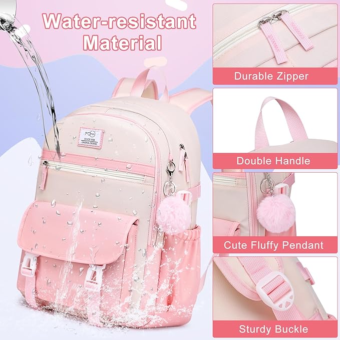 MOMUVO School Backpack Set for Girls,3pcs Bookbag with Lunch Box Pencil Case Kids School Bag Set