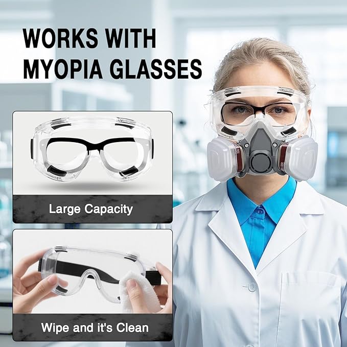 6200 Respirator Mask with Filters, Reusable Anti-fog Glass Gas Mask with Activated Carbon Filters