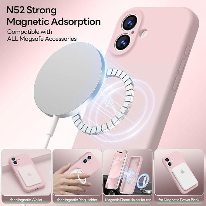 LOVE 3000 Designed for iPhone 17 Case, Premium Silicone [Compatible with Magsafe][Soft Anti-Scratch Microfiber Lining] Shockproof Protective Phone Case for Men Women 6.3", Chalk Pink